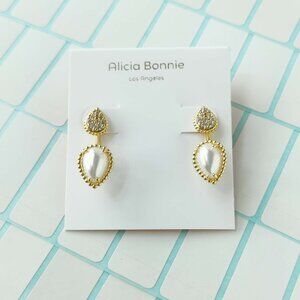 Alicia Bonnie Dual Elegance Gold Pearl White Crystal Ear Jacket Earrings NWT